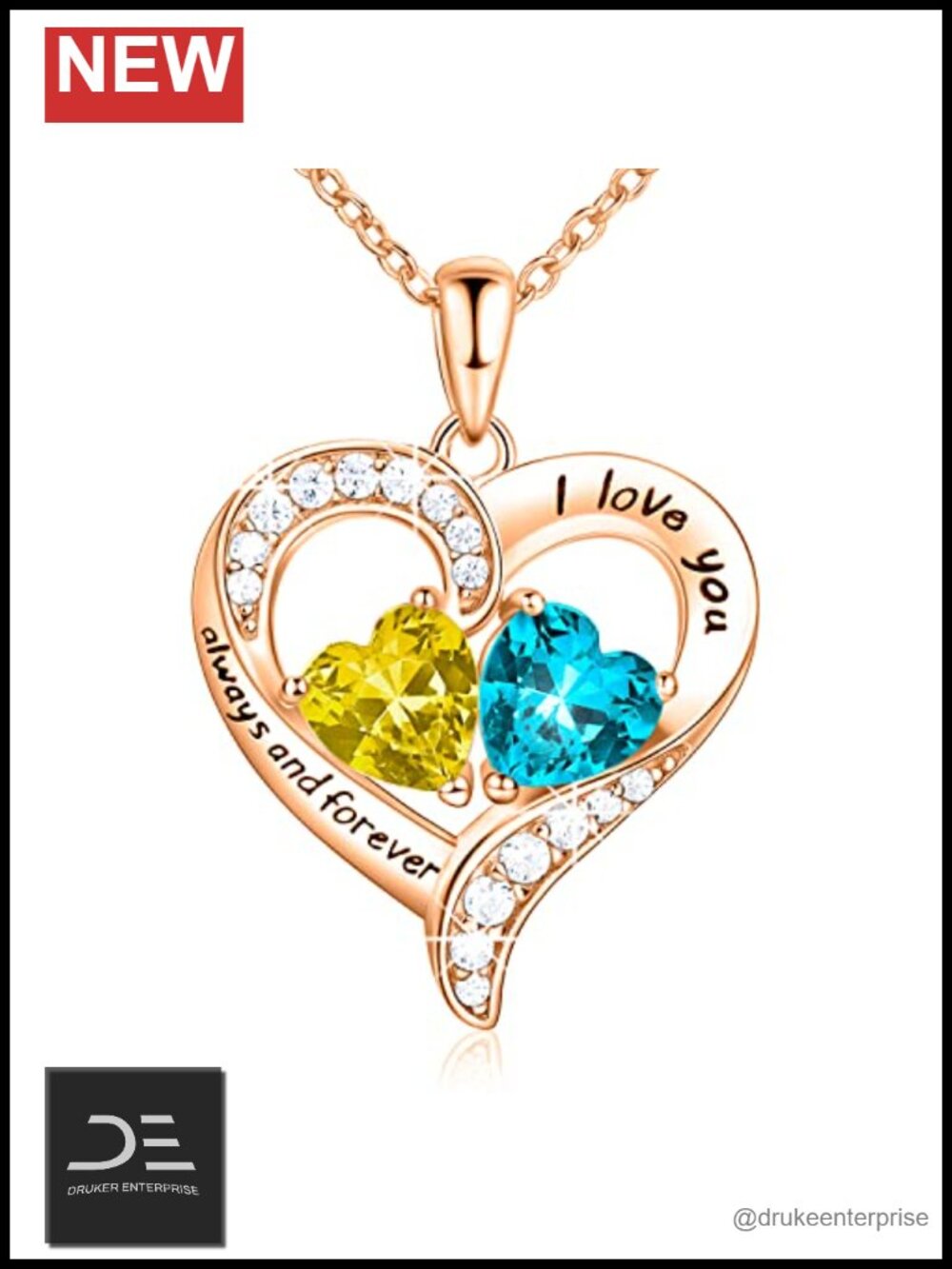 18K Gold Heart Necklace Sterling Silver with 2 Birthstones CZ Pendant Jewelry